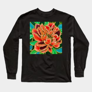 Pretty Pink Peony Stained Glass Painting Long Sleeve T-Shirt